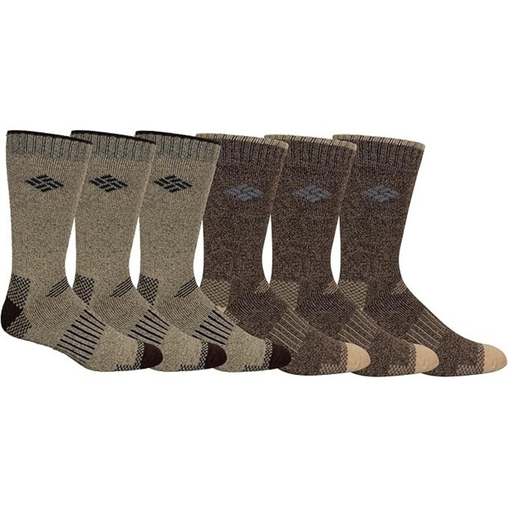 Columbia Mens 6-Pack Crew Socks Reinforced Heel & Toe Moisture Wicking Size 6-12